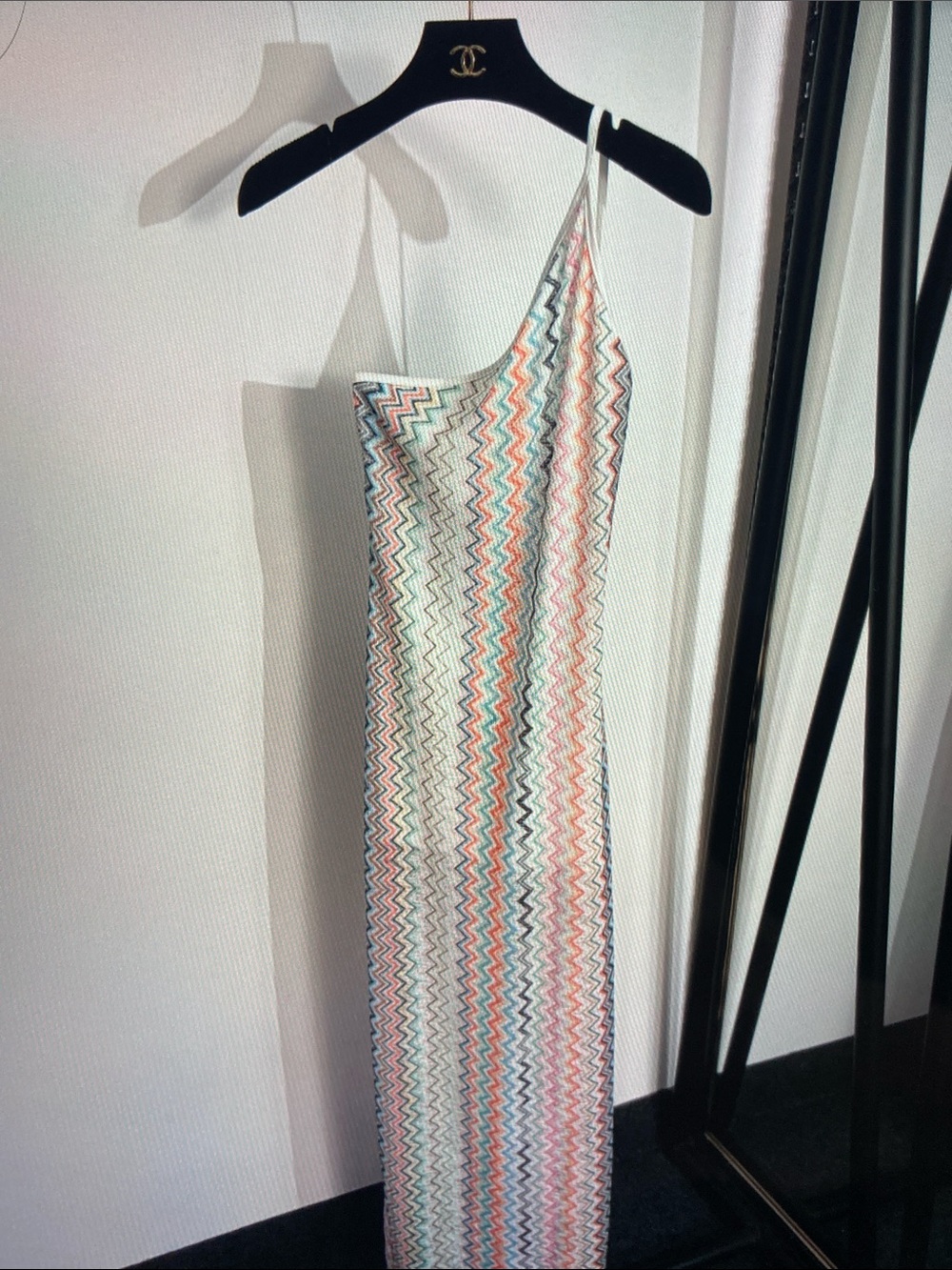 Missoni One-Shoulder Zigzag Midi Dress in Pastel Multicolor